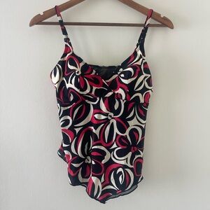 Caribbean Joe Black and Red Floral Swim Camisole